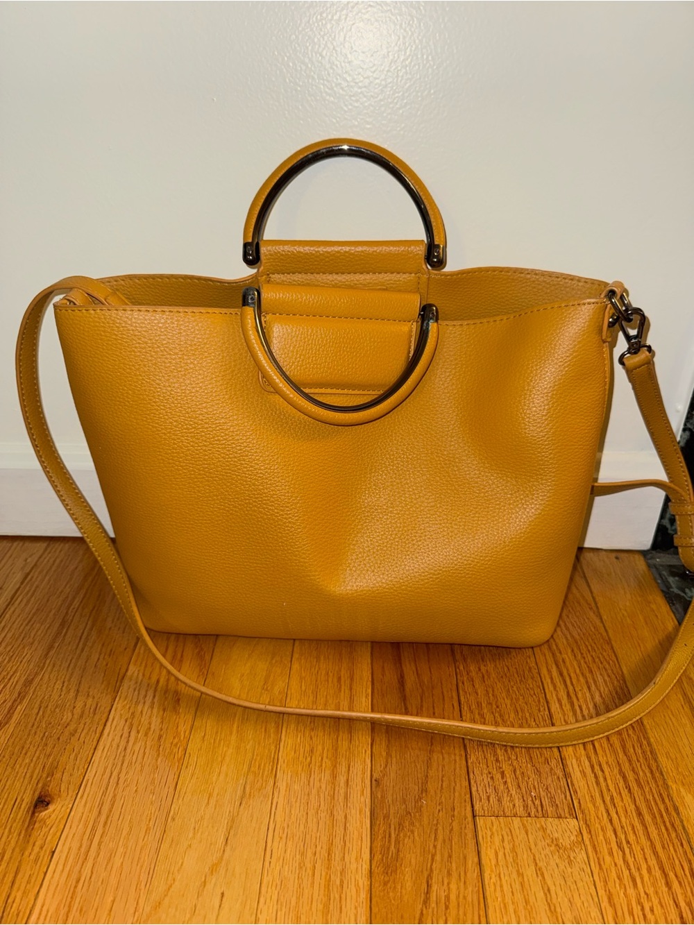 Madison West Mustard Yellow Leather Tote Handbag with Removable Strap